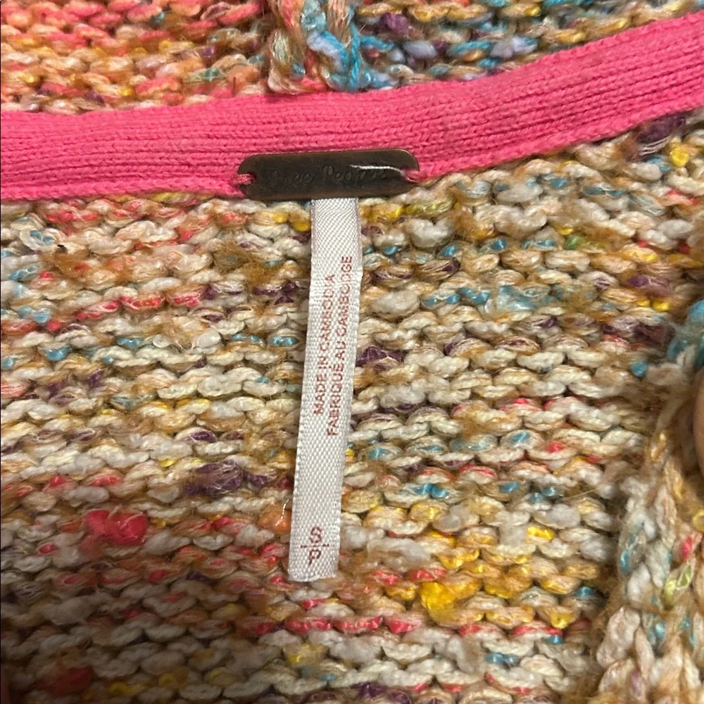 Free People Vibe Check Rainbow Multicolor Hoodie. Hooded knit cardigan. Small - Picture 3 of 10